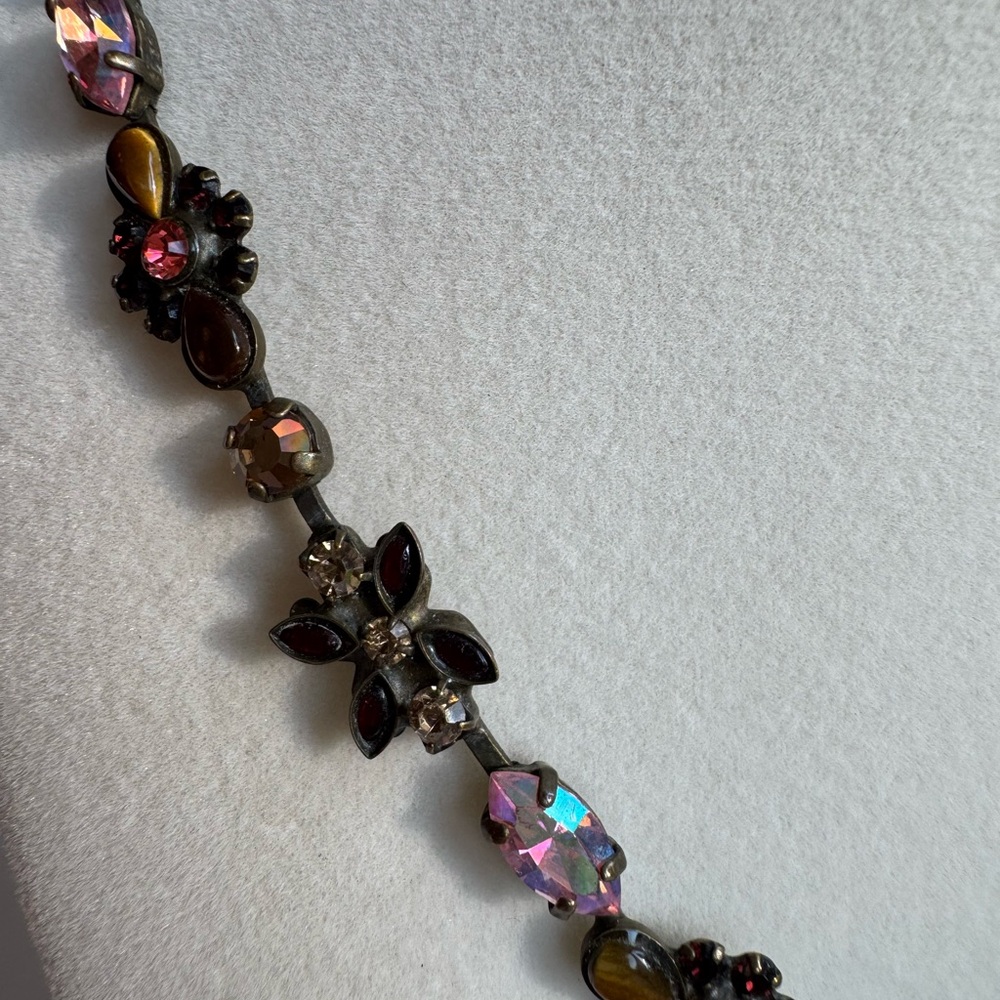 Elegant Sorrelli Choker Necklace with  Crystals in Pink and Brown Tones - Picture 2 of 7